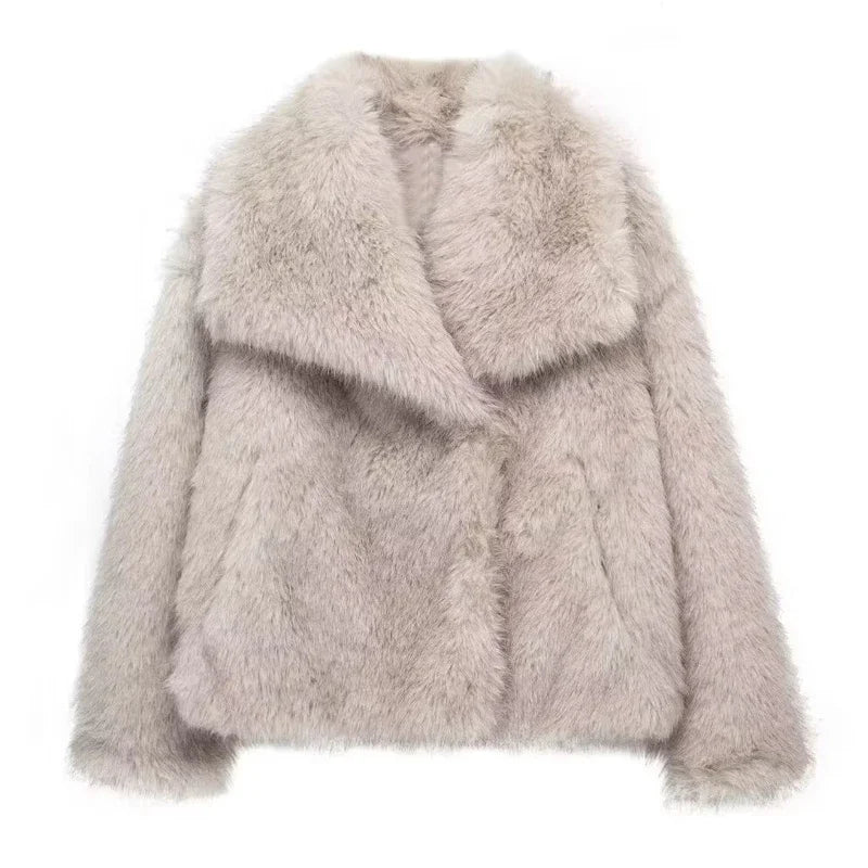 Women’s Autumn Winter Faux Fur Coat – Plush Fluffy Outerwear in White, Red, Gray, and Black