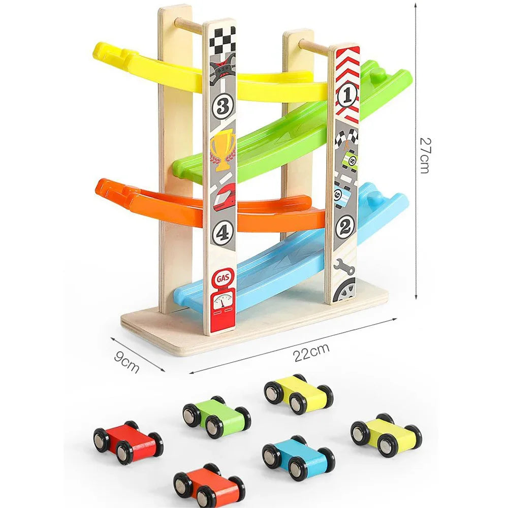 Wooden Ramp Racer – Montessori Racing Track Toy for Toddlers