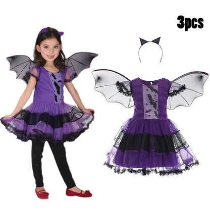 Girls Red & Black Vampire Costume – Halloween Gothic Party Dress