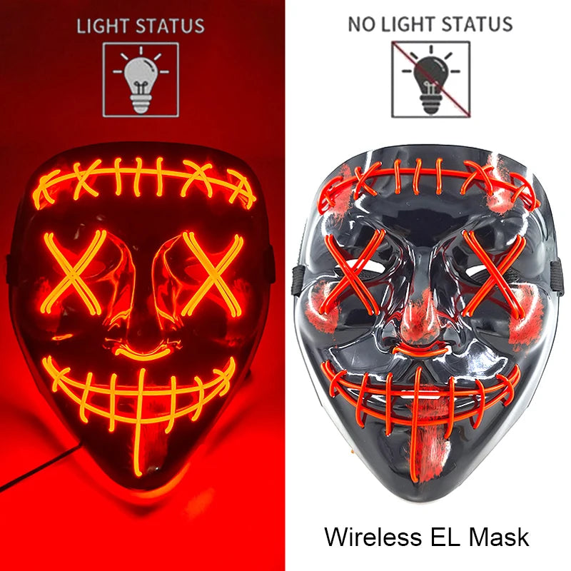 Wireless Neon LED Purge Mask – Glowing Halloween Party Mask