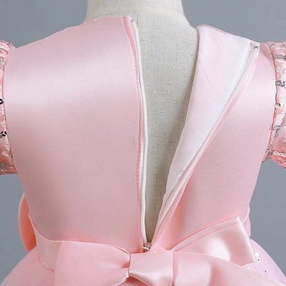 Kids’ Sequin Dress – High-Low Puffy Tutu with Bow Belt