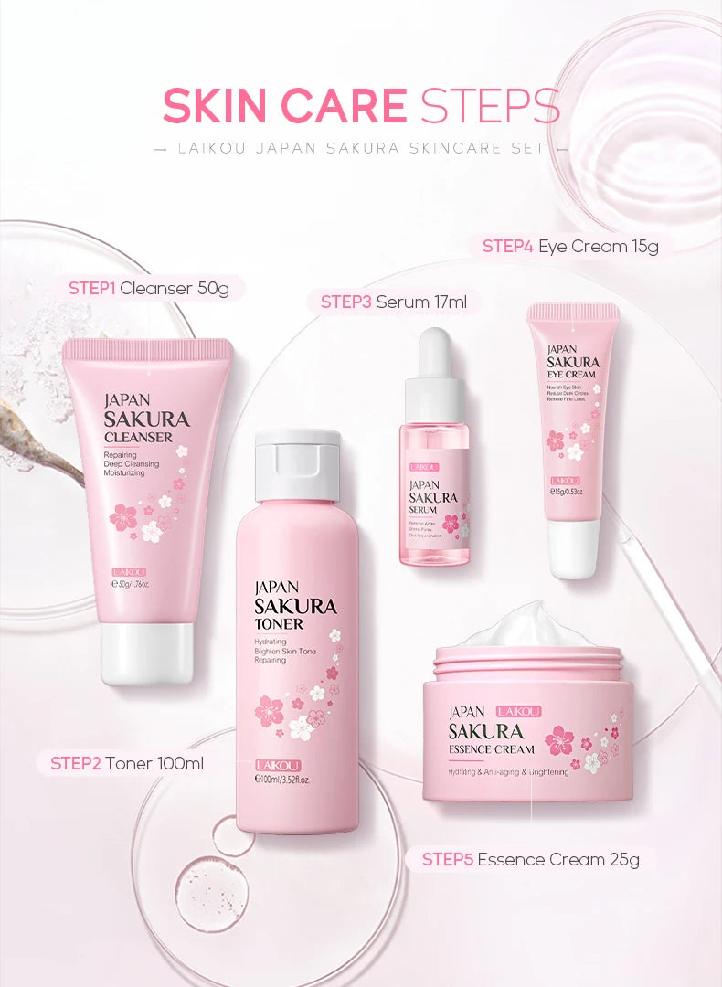 Sakura Glow: LAIKOU 5-Piece Skin Care Set for Radiant Skin