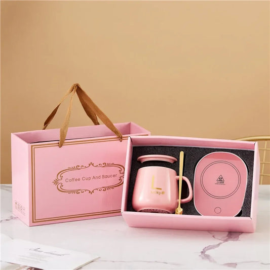 55°C Thermostat Ceramic Cup Set: Mug with Spoon & Storage Bag Gift Box