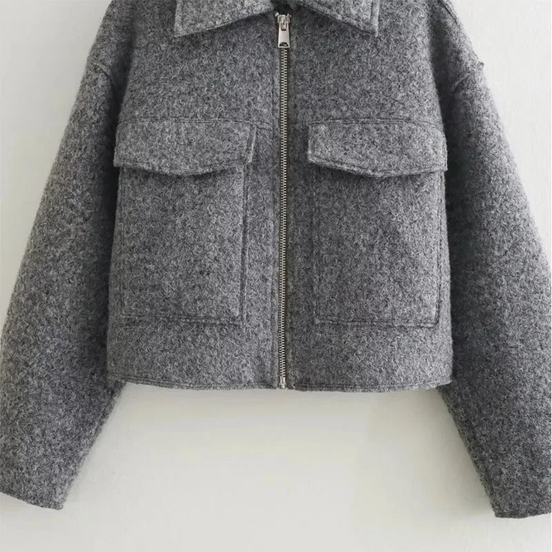 Women's Short Tweed Coat – Zip-Up Crop Style