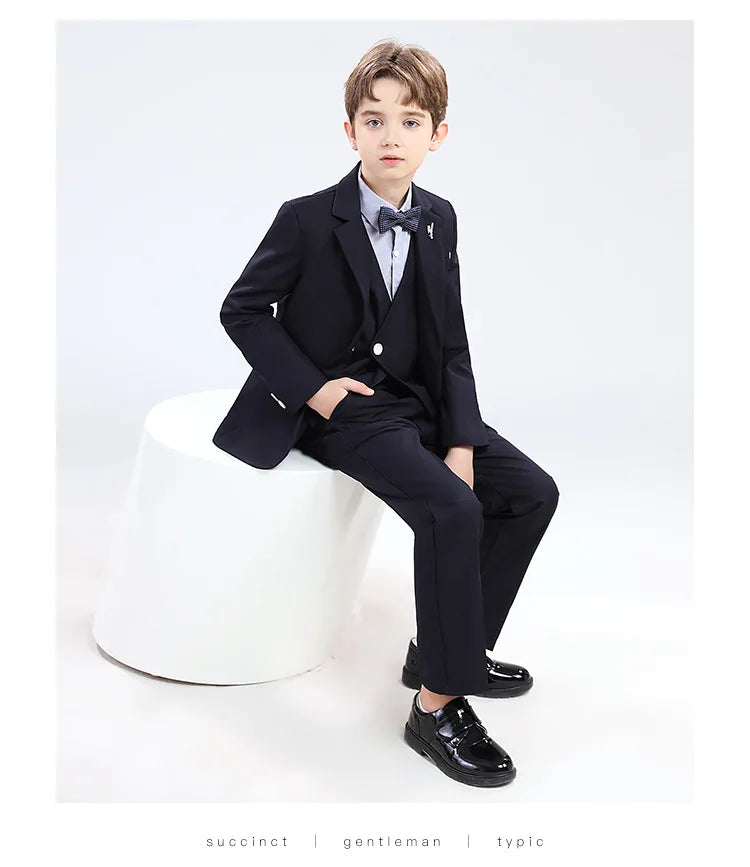 Boys' Formal Wedding Suit Set – Blazer, Vest, Shirt & Pants (Ages 4–12)