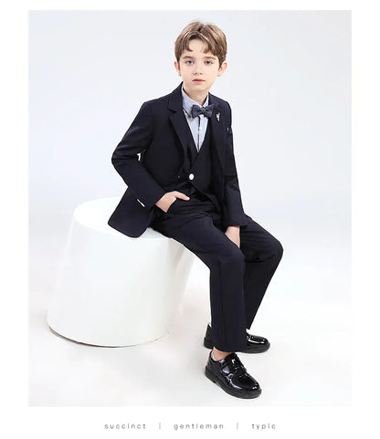 Boys' Formal Wedding Suit Set – Blazer, Vest, Shirt & Pants (Ages 4–12)
