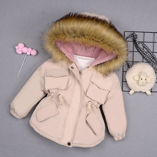 Girls’ Fur Collar Down Jacket – Cozy Outerwear