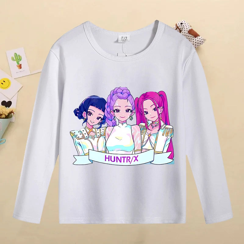 Kpop Demon Hunters Kids T-Shirt – Kawaii Cartoon Long Sleeve Top