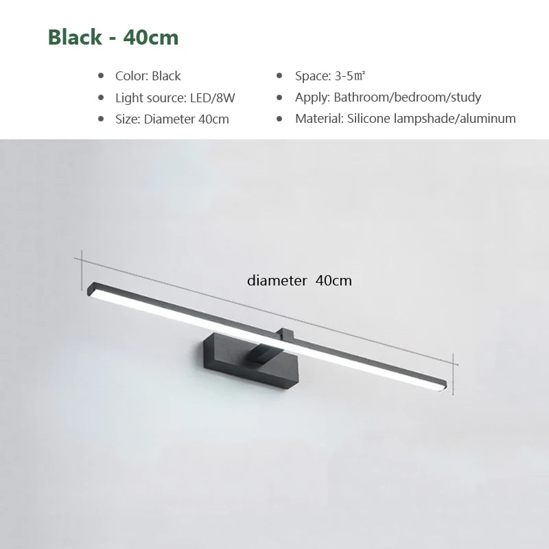 Modern LED Bathroom Wall Light: 3 Colors, Aluminum Makeup Mirror Lamp