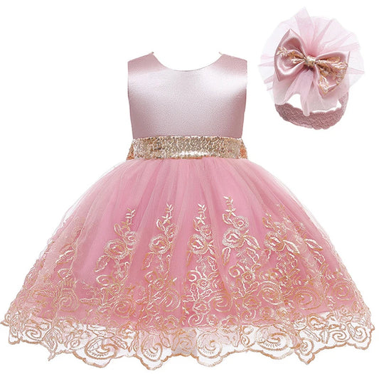 Baby Girl Lace Princess Dress with Big Bow – 3-24M