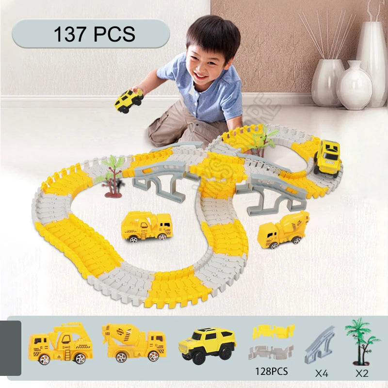 DIY Magic Race Track Set – Flexible Curved Railroad with Colorful Cars for Kids!