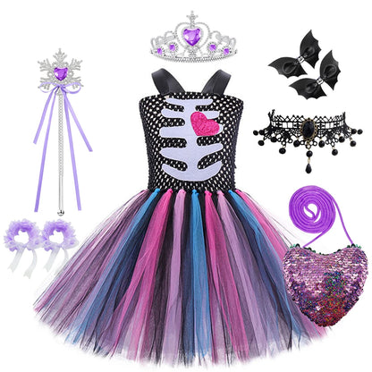 Girls Halloween Performance Outfit – Skull & Floral Tutu