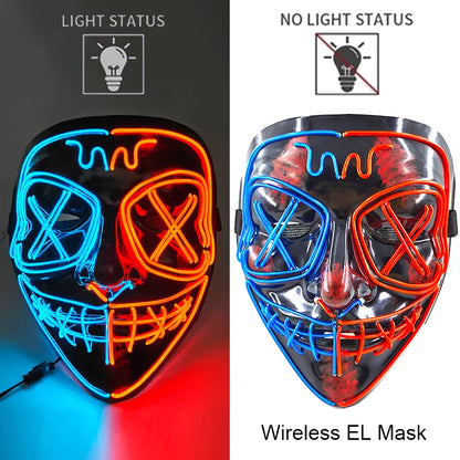 Wireless Neon LED Purge Mask – Glowing Halloween Party Mask