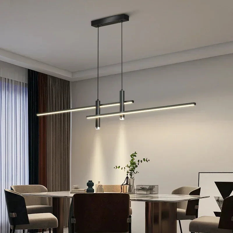 Modern LED Pendant Light: Sleek Long Strip Chandelier for Dining & Living Rooms