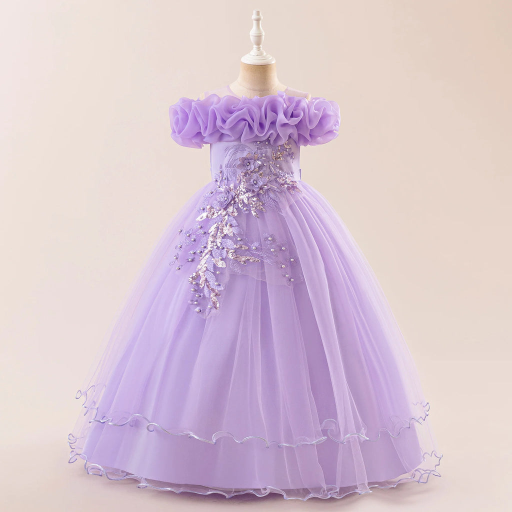 Prom & Party Dress – Girls Floral Mesh Gown