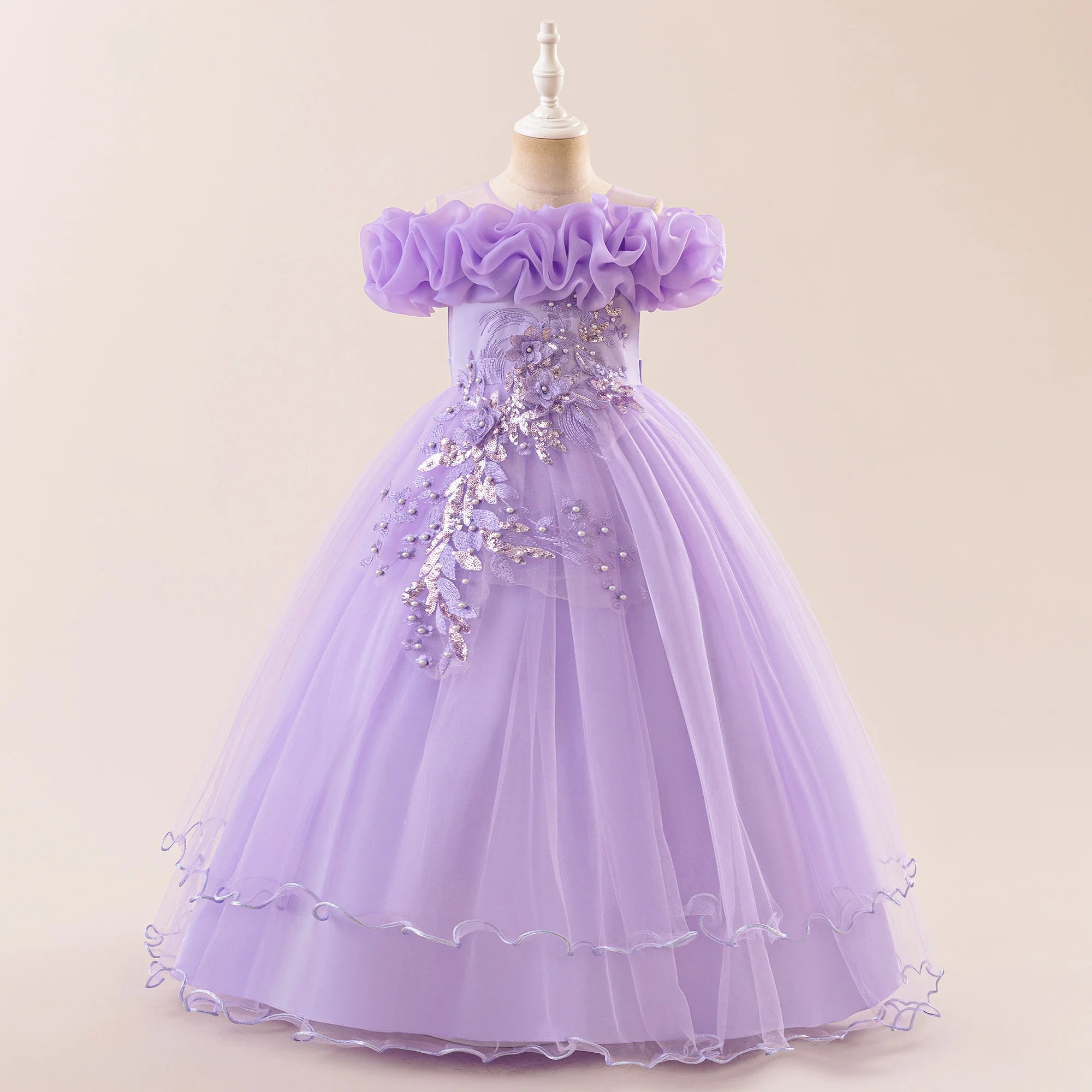 Prom & Party Dress – Girls Floral Mesh Gown
