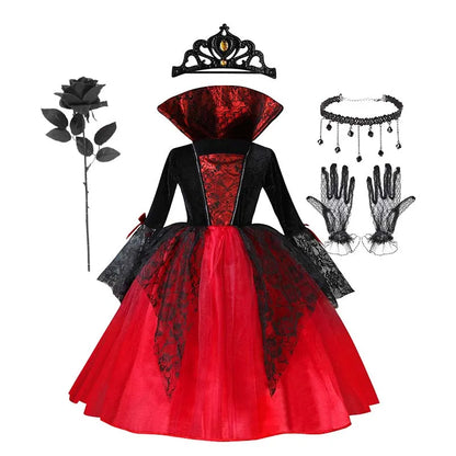 Halloween Girls Vampire Cosplay – Gothic Black Red Ghost Bride Outfit