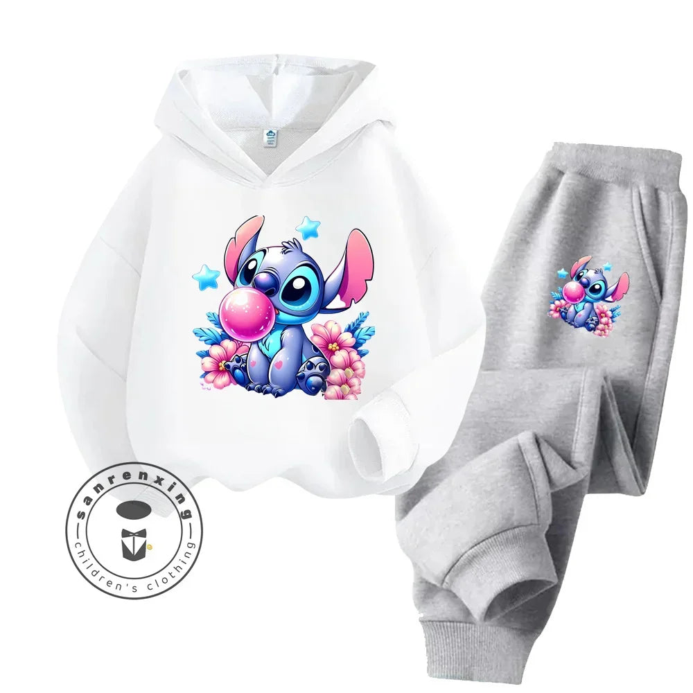 Gift For Casual Kids' Stitch Graphic Sweatshirt Set – Fun & Energetic Wear