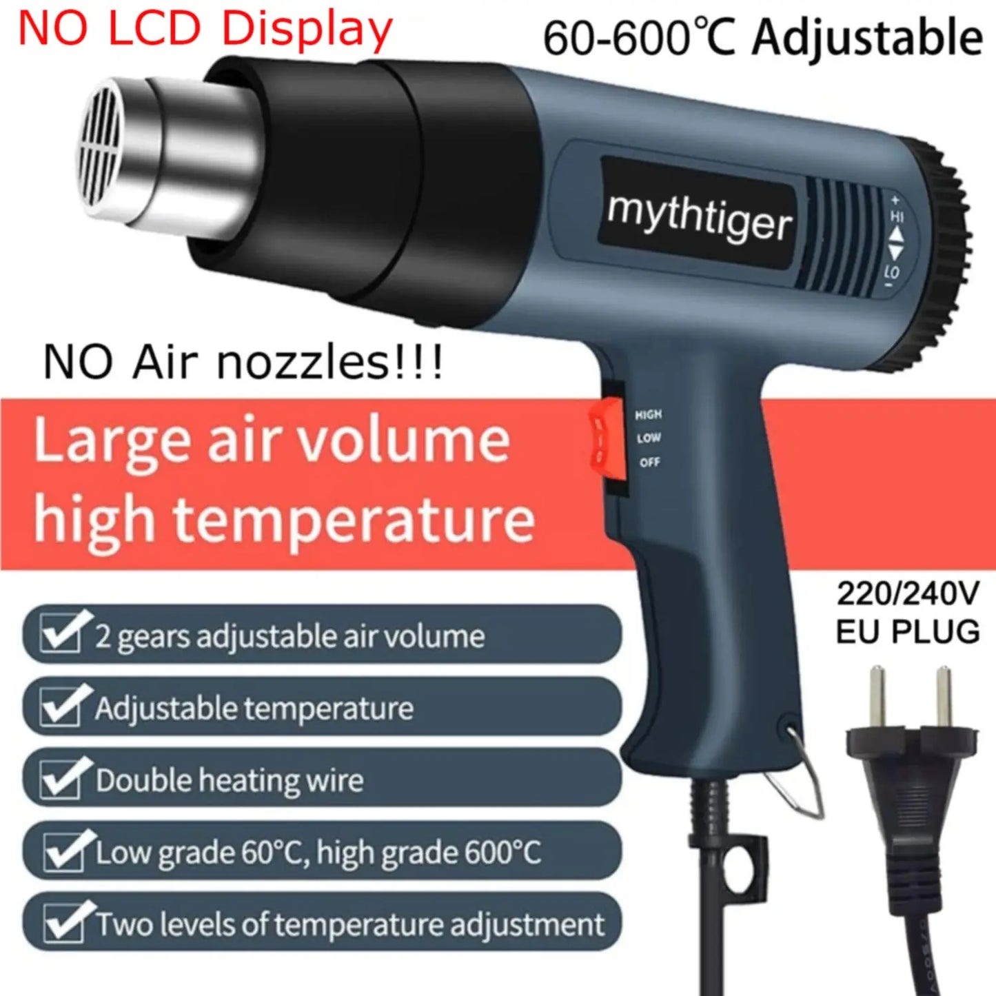 2000W Professional Heat Gun – Adjustable Temp, 4 Nozzles for DIY & Home Projects