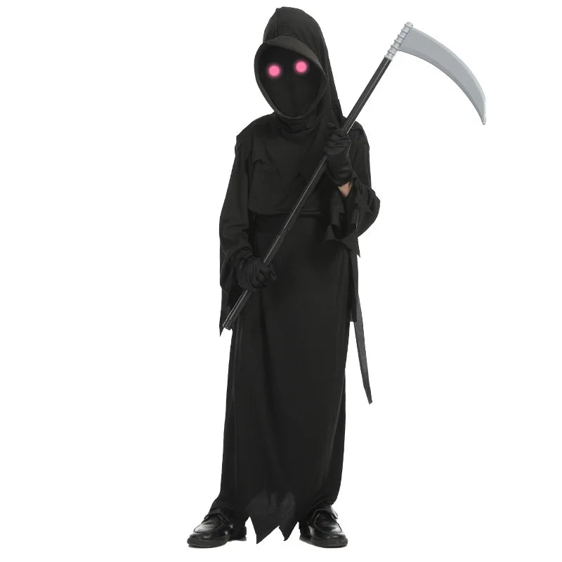 Scary Skeleton Grim Reaper Robe for Children – Ghost Costume with Props