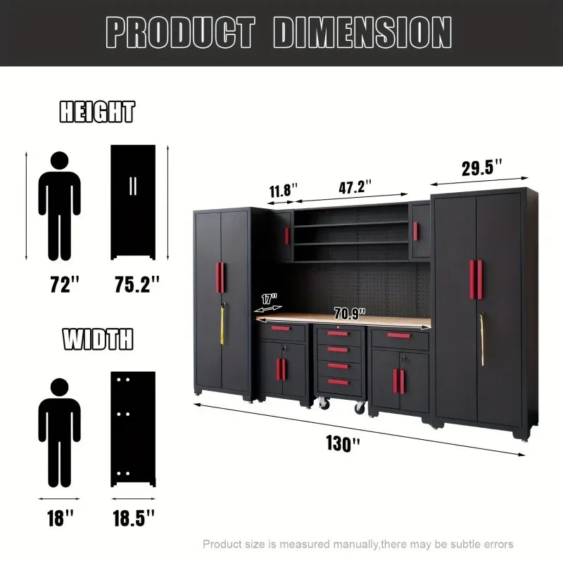 9-Piece Garage Tool Storage Cabinet Set with Pegboard & Wooden Worktop – Ultimate Workshop Organization System