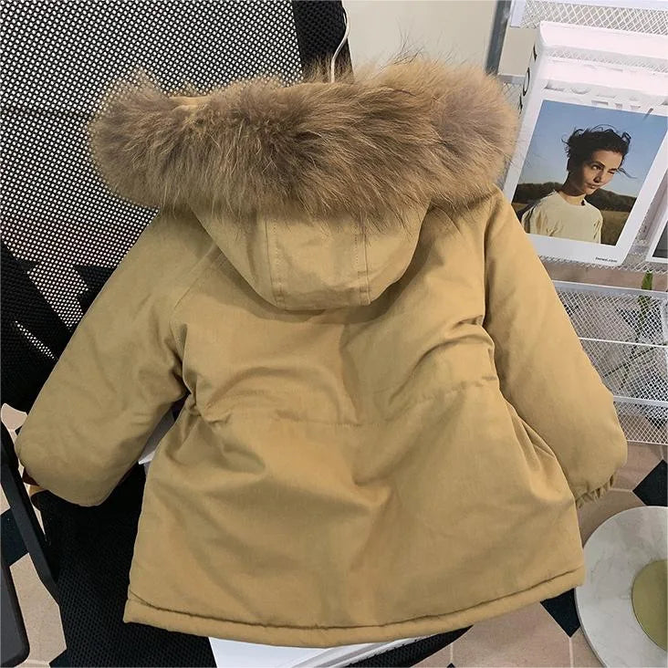 Kids' Winter Plush Cotton Coat – Mid-Length & Warm