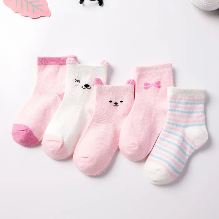 Cute Animal Baby Socks – Cat Design, 5-Pack (0–6Y)