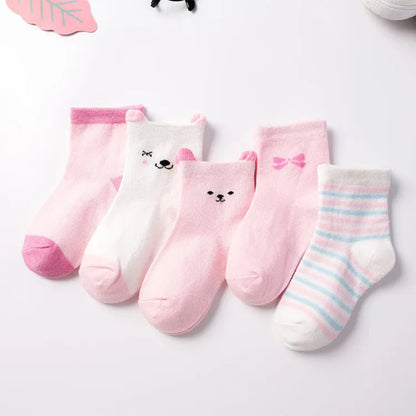 Cute Animal Baby Socks – Cat Design, 5-Pack (0–6Y)