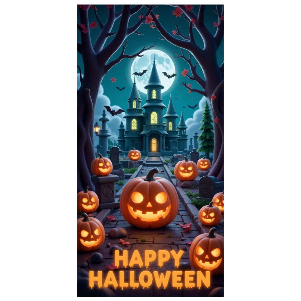 Halloween Door Banner – Scary Moon Night & Cemetery Scene