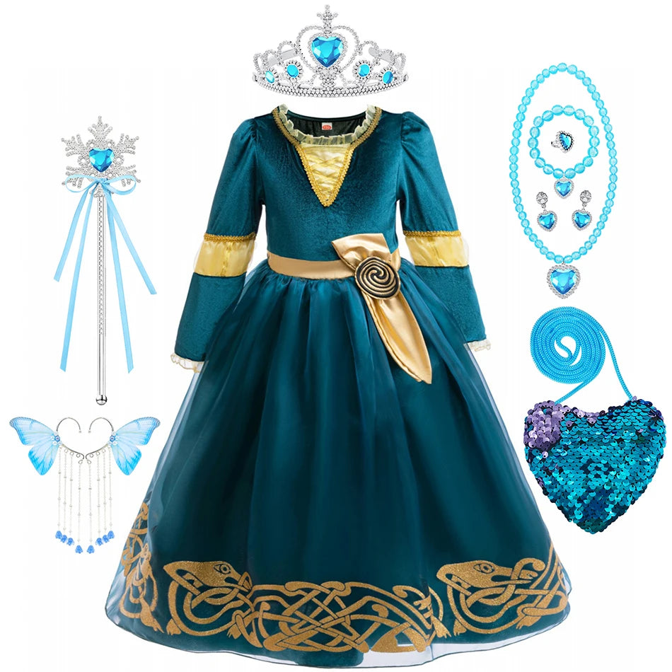 Girls’ Princess Cosplay Dress – Long Sleeve Halloween & Stage Outfit