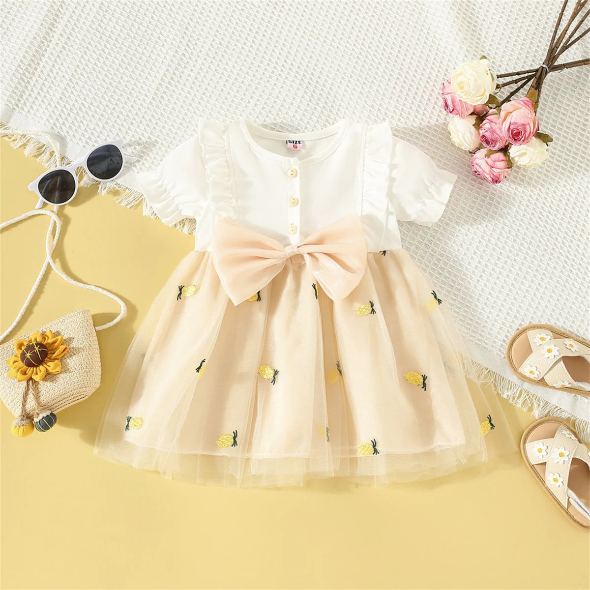 Baby Girl Cotton Mesh Birthday Party Dress
