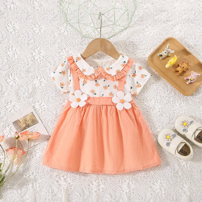 Baby Girl Flower Print Shoulder Strap Dress
