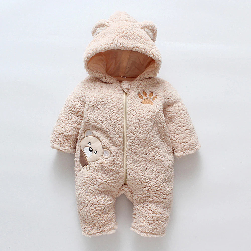 Winter Baby Romper – Embroidered Bear & Cozy Fleece