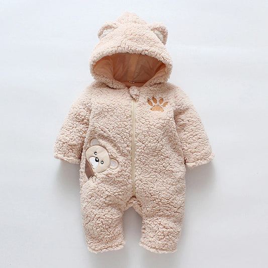 Winter Baby Romper – Embroidered Bear & Cozy Fleece