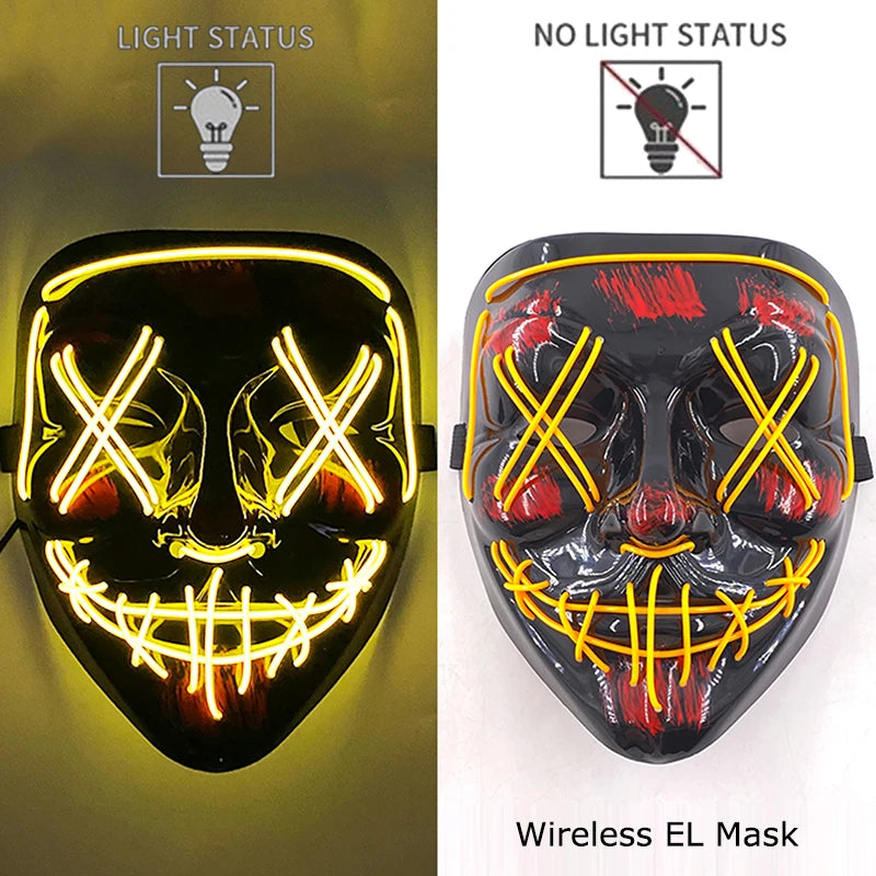 Wireless Neon LED Purge Mask – Glowing Halloween Party Mask
