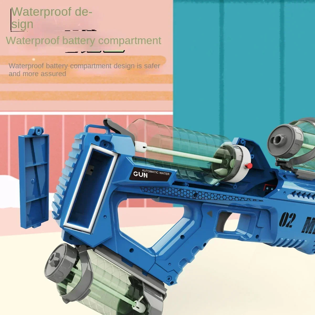 Ultra Shoppings Mercury M2 fully automatic water gun with high capacity, lighting, and sound effects for outdoor water play.