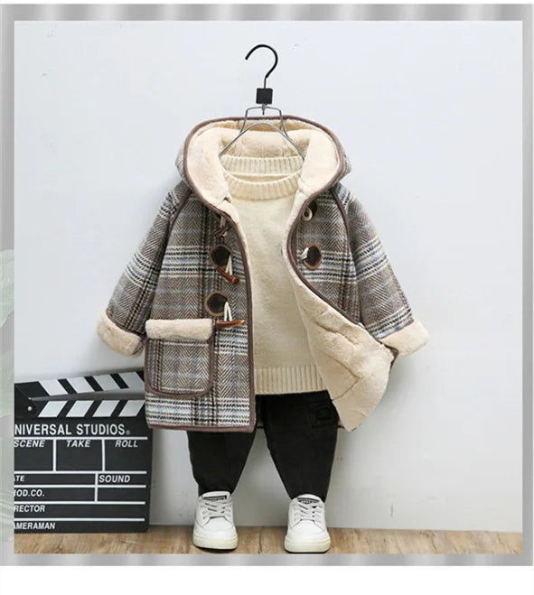 Girls’ Winter Wool Coat – Thicken Velvet-Lined