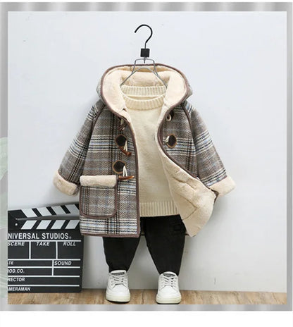 Girls’ Winter Wool Coat – Thicken Velvet-Lined