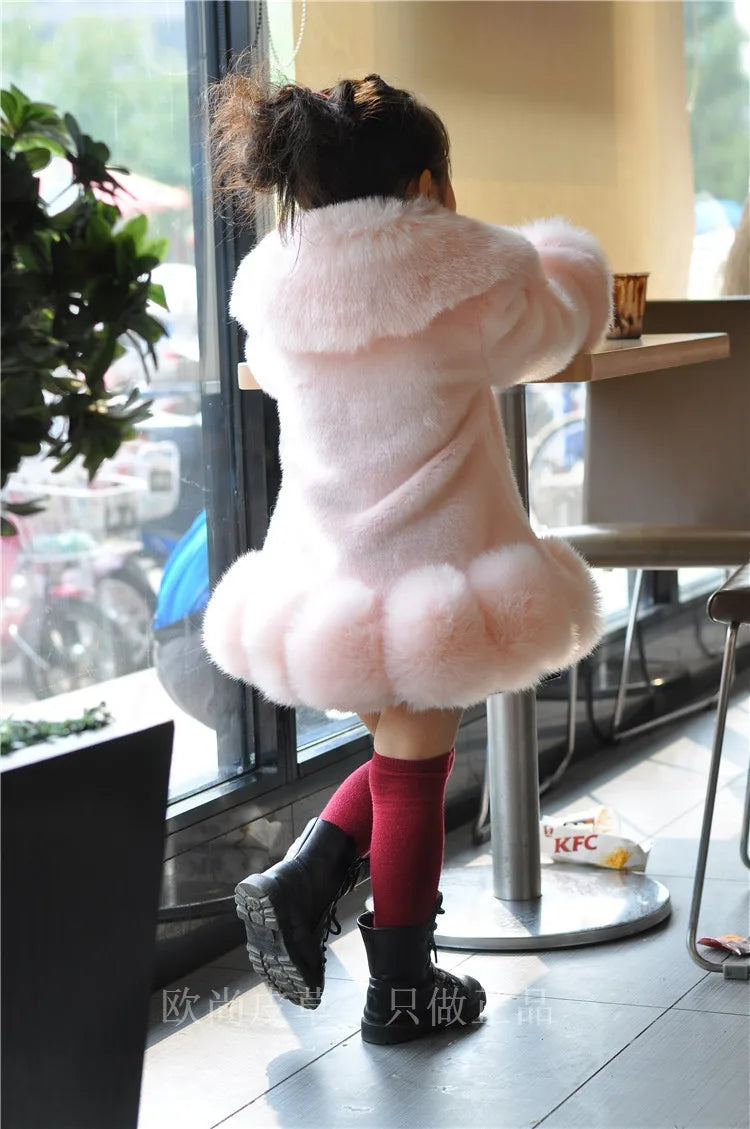 Korean Style Girls’ Winter Coat – Fox Fur Look