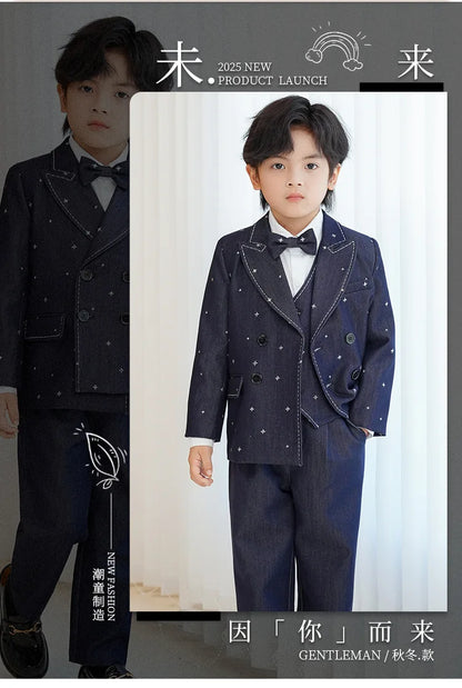 Boys’ Star Print Suit – 3/4/5Pc Formal Outfit (1–10Y)