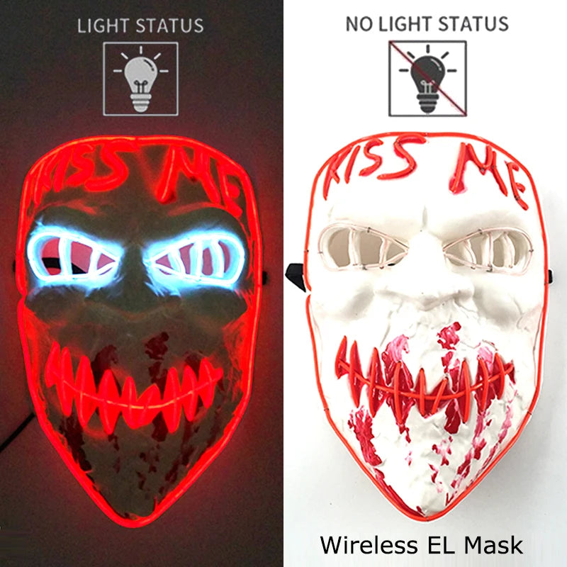 Wireless Neon LED Purge Mask – Glowing Halloween Party Mask