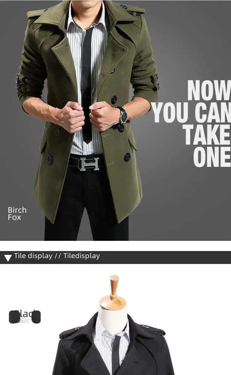 British Style Trench Coat for Men – Slim Fit Woolen Overcoat