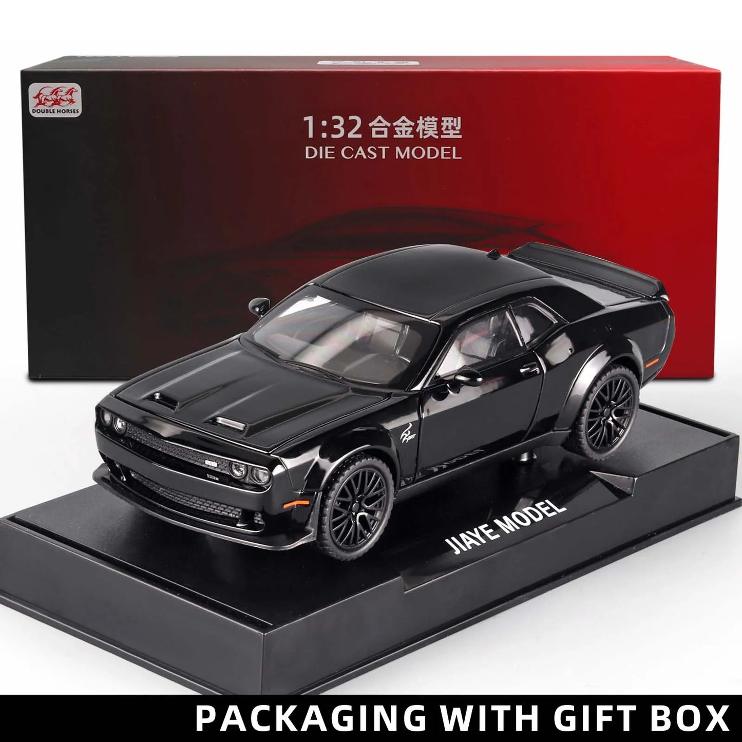 1:32 Dodge Challenger Hellcat Toy Car – Diecast Pull-Back Model with Sound & Light!