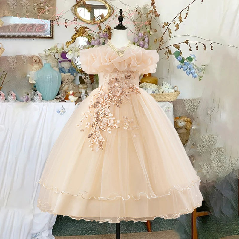 Prom & Party Dress – Girls Floral Mesh Gown