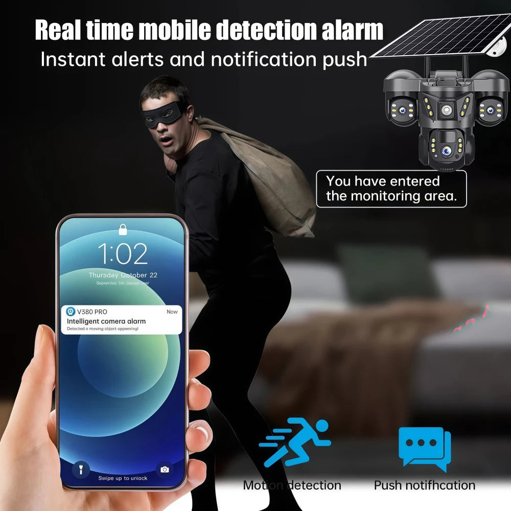 Triple Lens 15MP 4G Solar Security Camera | 10X Zoom | PIR Motion Detect