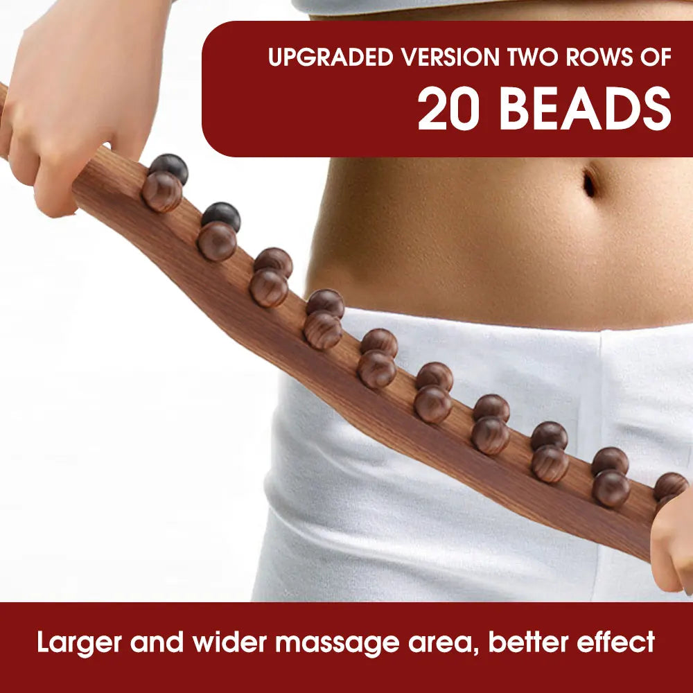 20-Bead Beech Wood Back Massage Tool