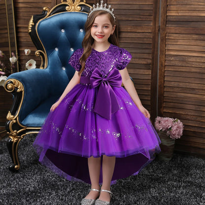 Kids’ Sequin Dress – High-Low Puffy Tutu with Bow Belt