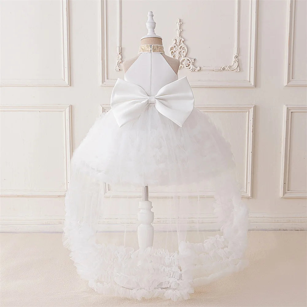 Elegant Baby Party Dress – Sequin Princess Gown with Big Bow & Train