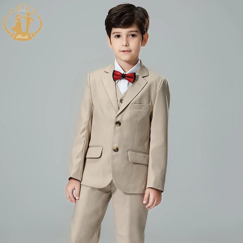 Boys’ 3-Piece Formal Suit – Khaki Coat, Vest & Pants | Wedding & Party Outfit