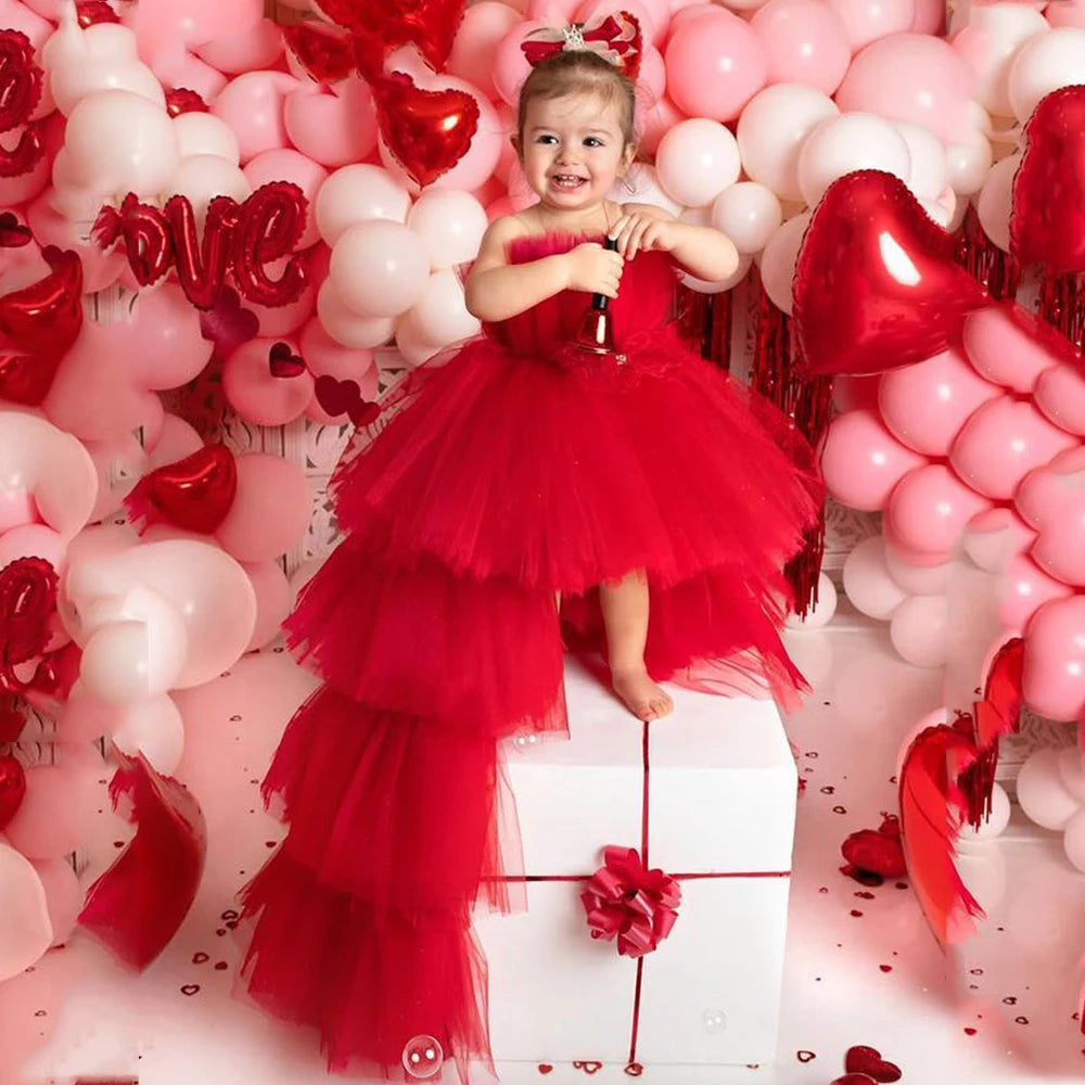 Elegant Red Tulle Dress for Girls – First Communion & Birthday